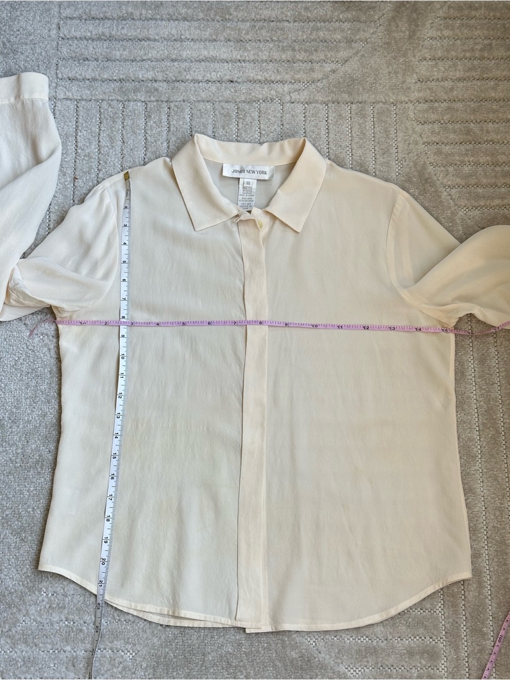 Jones New York 100% Silk Crepe de Chine Hidden Placket Blouse | Ivory | Size 10 - Picture 5 of 7
